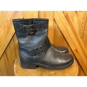 Frye Womens Short Zip Boots Black Leather Double Buckle Size 7.5B